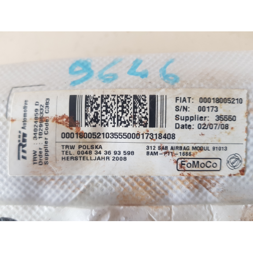 00018005210 00018005210 AIRBAG SEDILE ANTERIORE DESTRO DX FIAT 500 2010 