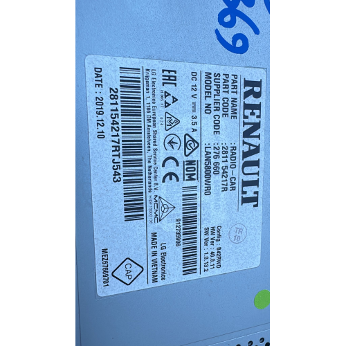 281154217R RADIO Sistema di navigazione navigatore DACIA Duster II 1.0 TCe Benzina 101CV  74kW H4D 450 da anno 2019   281154217RTJ543 DA107248 10R-059983